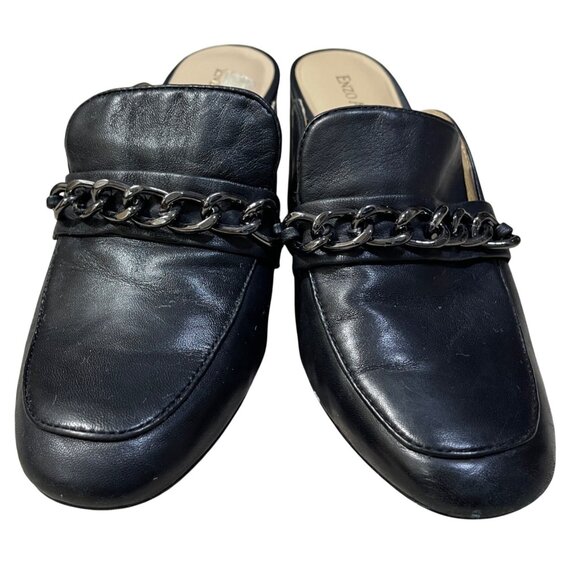 Enzo Angiolini Mule Loafer Chain Slip On Size 7M Black Heels Classic - Picture 3 of 11